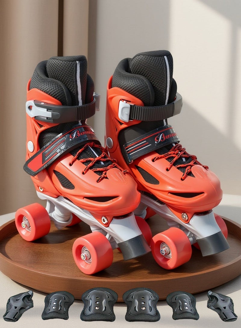 Roller Skates for Kids Adjustable Size Double Row 4 Wheel Skates for Indoor Outdoor Boys Girls Including Protective Gear 3 Colors 4 Sizes to Choose NO.1302P - Image 1